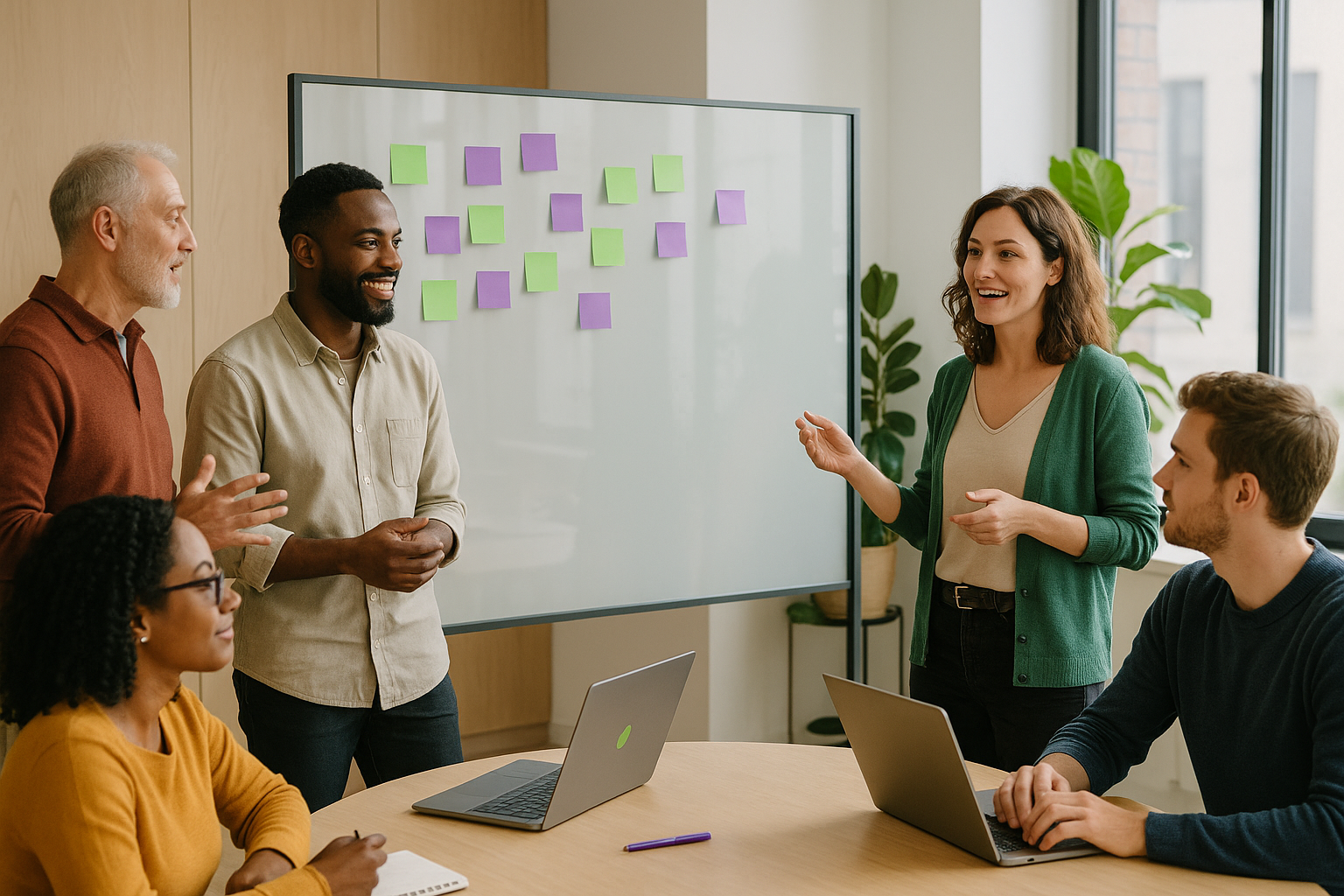 Workshop-Szene: Führungskräfte und Mitarbeitende arbeiten gemeinsam an Kulturzielen